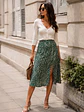 Falda Midi Mujer Verde con Estampado Floral y Abertura - Miniatura 2