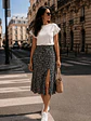 Falda Midi Mujer Negra con Estampado Floral y Abertura - Miniatura 4