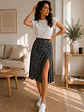Falda Midi Mujer Negra con Estampado Floral y Abertura - Miniatura 7