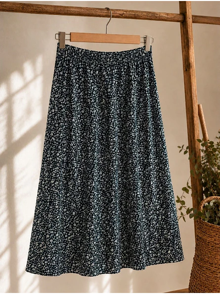 Falda Midi Mujer Negra con Estampado Floral y Abertura 10