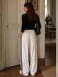 Pantalón Palazzo Blanco Cotele Franjas Café Mujer - Miniatura 3