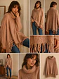 Maxi Sweater Estilo Poncho con Flecos y Cuello Caído - Miniatura 2