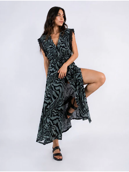 Tapado Largo Verde Mujer Animal Print  7