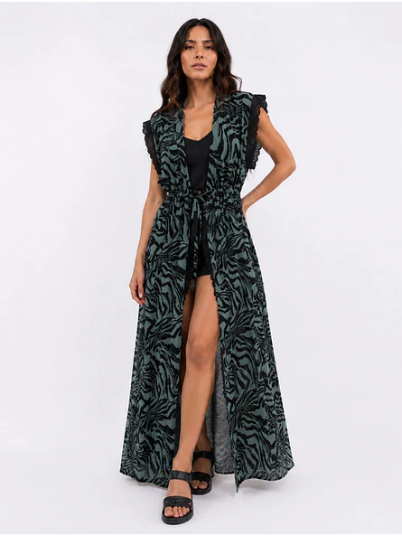Tapado Largo Verde Mujer Animal Print  8