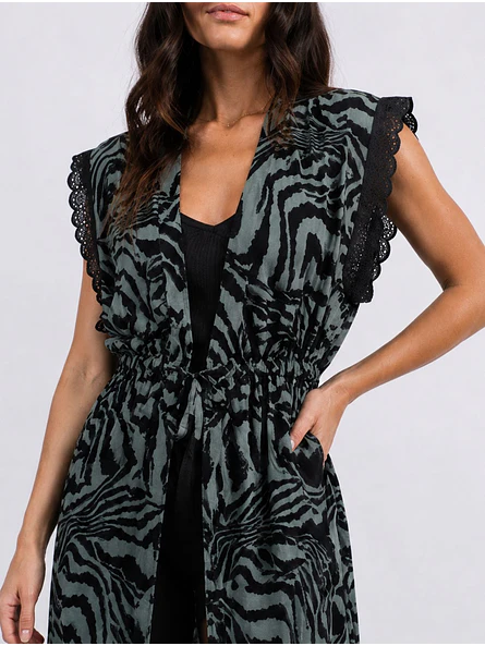 Tapado Largo Verde Mujer Animal Print  6