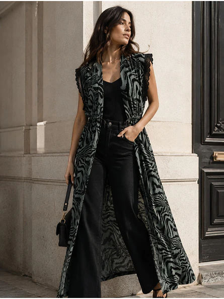 Tapado Largo Verde Mujer Animal Print  11