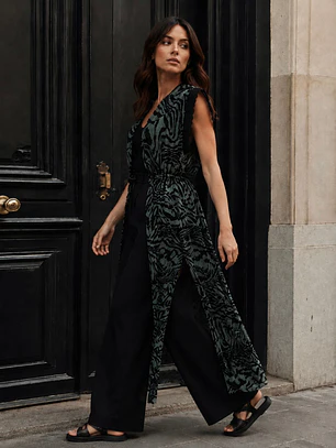 Tapado Largo Verde Animal Print Cebra Mujer