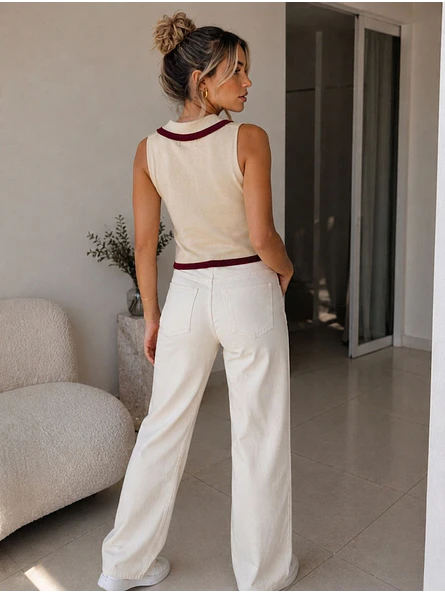 Chaleco Sin Mangas Punto Cuello Camisero Mujer 11