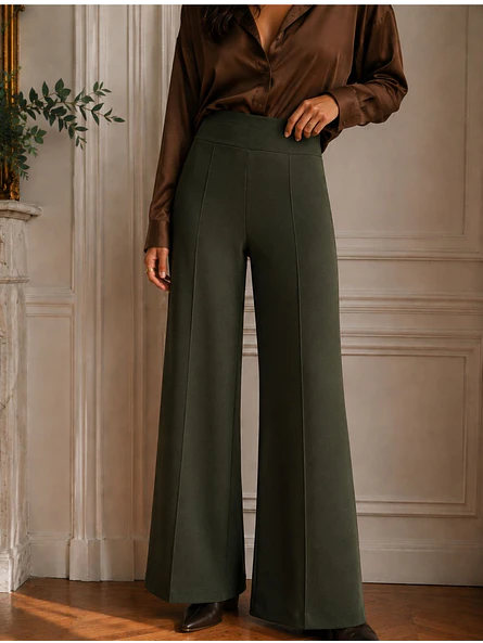 Pantalón Palazzo Lanilla Tiro Alto Mujer | Negro, Beige, Burdeo, Verde y Camel 14