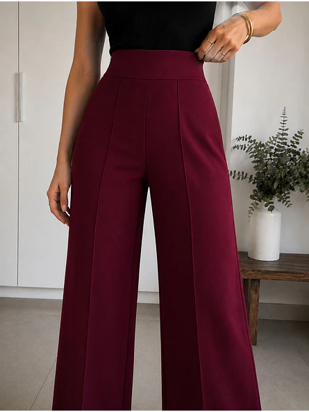 Pantalón Palazzo Lanilla Tiro Alto Mujer | Negro, Beige, Burdeo, Verde y Camel 16