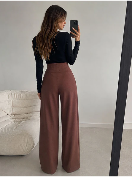 Pantalón Palazzo Lanilla Tiro Alto Mujer | Negro, Beige, Burdeo, Verde y Camel 18