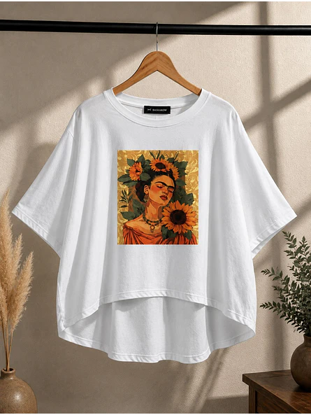 Polera Blanca Mujer de Algodón con Estampado 4