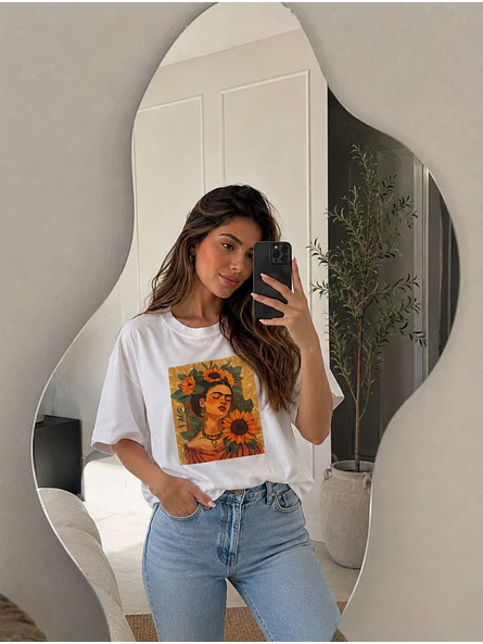Polera Blanca Mujer de Algodón con Estampado 2