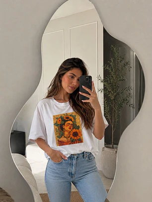 Polera Blanca Mujer de Algodón con Estampado