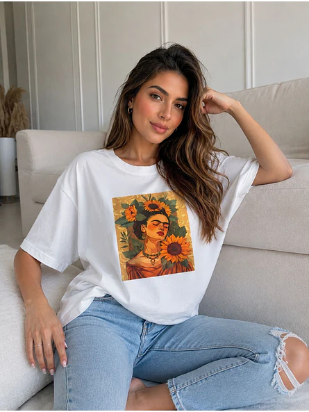 Polera Blanca Mujer de Algodón con Estampado 6