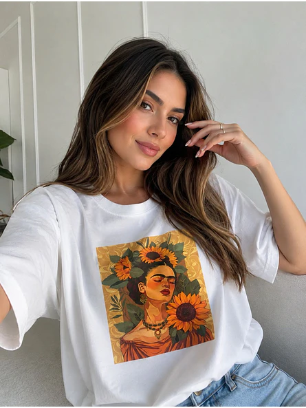 Polera Blanca Mujer de Algodón con Estampado 1