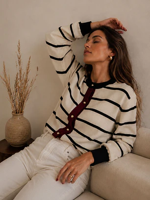Chaleco Rayas Negro con Burdeo Mujer 