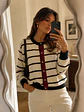 Chaleco Rayas Negro con Burdeo Mujer  - Miniatura 1
