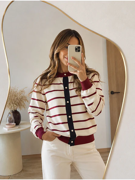 Chaleco Rayas Burdeo con Negro Mujer estilo Parisian 2
