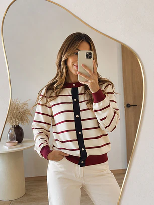 Chaleco Rayas Burdeo con Negro Mujer estilo Parisian