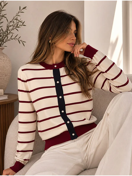 Chaleco Rayas Burdeo con Negro Mujer estilo Parisian 3