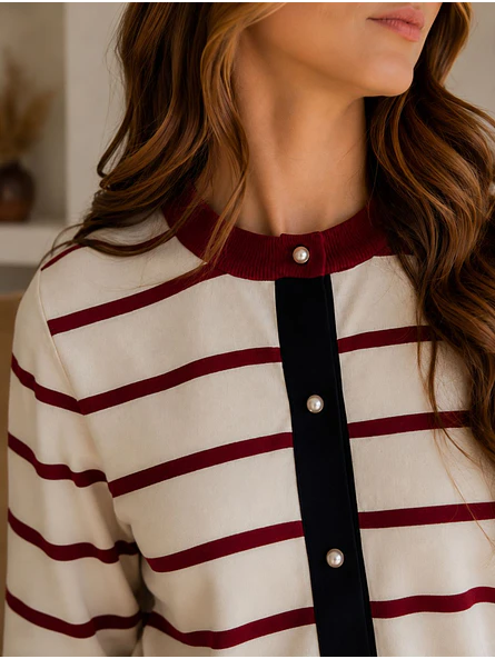 Chaleco Rayas Burdeo con Negro Mujer estilo Parisian 7