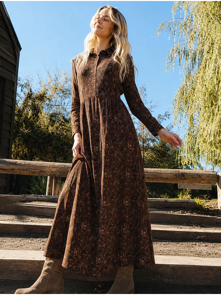 Vestido Camisero Largo Animal Print Café Mujer 1