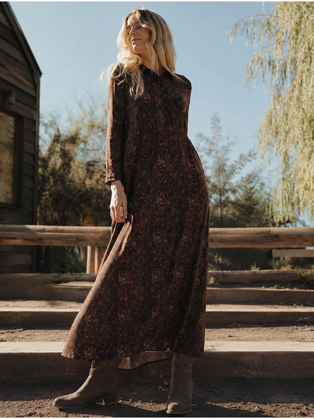 Vestido Camisero Largo Animal Print Café Mujer 3