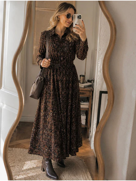 Vestido Camisero Largo Animal Print Café Mujer 8