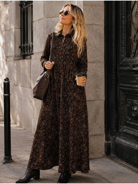 Vestido Camisero Largo Animal Print Café Mujer 5