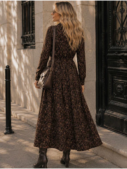 Vestido Camisero Largo Animal Print Café Mujer 6