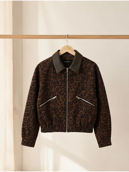 Chaqueta Bomber Gamuza Animal Print Mujer 1