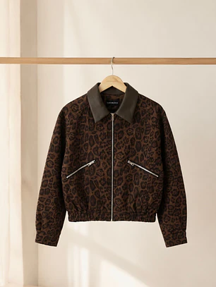 Chaqueta Bomber Gamuza Animal Print Mujer