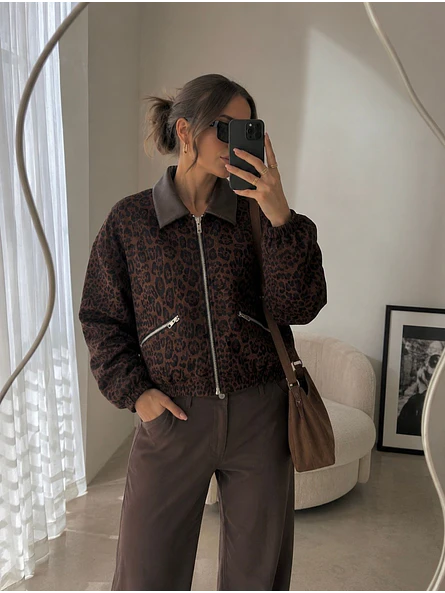 Chaqueta Bomber Gamuza Animal Print Mujer 3