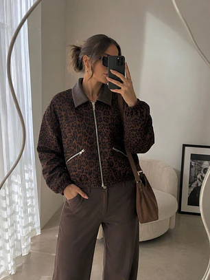 Chaqueta Bomber Gamuza Animal Print Mujer
