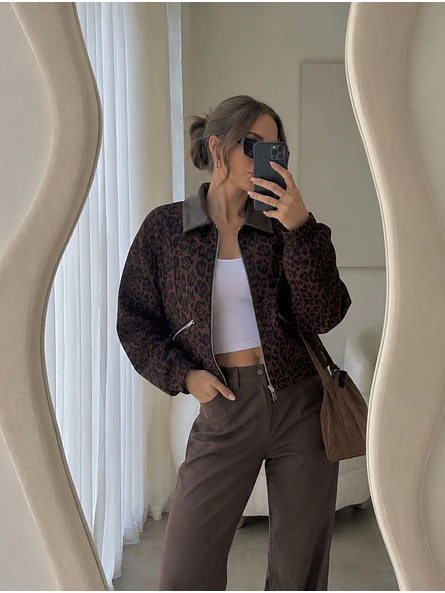 Chaqueta Bomber Gamuza Animal Print Mujer 10