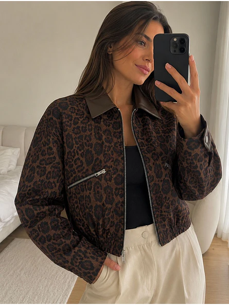 Chaqueta Bomber Gamuza Animal Print Mujer 4