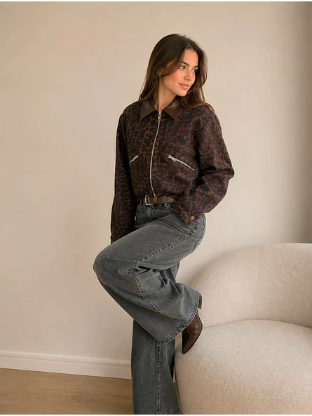 Chaqueta Bomber Gamuza Animal Print Mujer 12