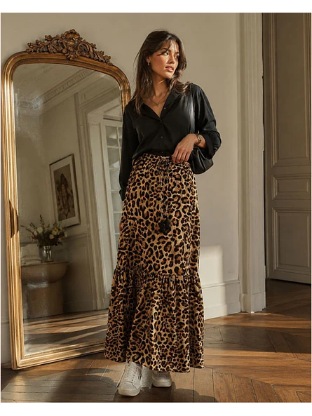 Falda Animal Print Larga Mujer con Aberturas Laterales 6
