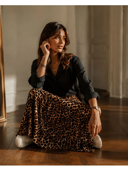 Falda Animal Print Larga Mujer con Aberturas Laterales 2