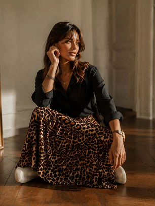 Falda Animal Print Larga Mujer con Aberturas Laterales