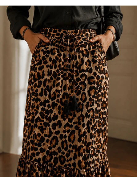 Falda Animal Print Larga Mujer con Aberturas Laterales 3