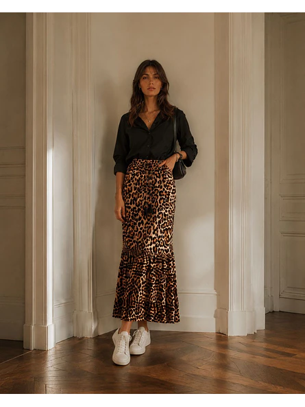 Falda Animal Print Larga Mujer con Aberturas Laterales 4