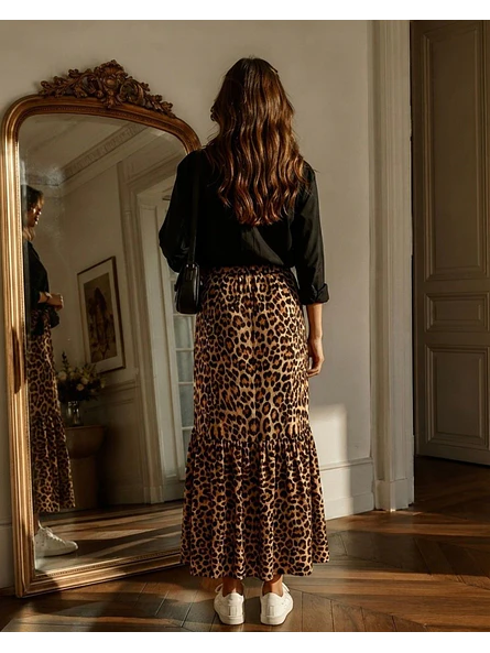 Falda Animal Print Larga Mujer con Aberturas Laterales 5