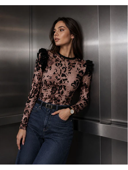 Polera Animal Print Café Mujer Manga Larga Invierno 2026 3