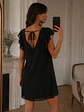 Vestido Negro Fiesta Vuelos Mangas Mujer - Miniatura 3