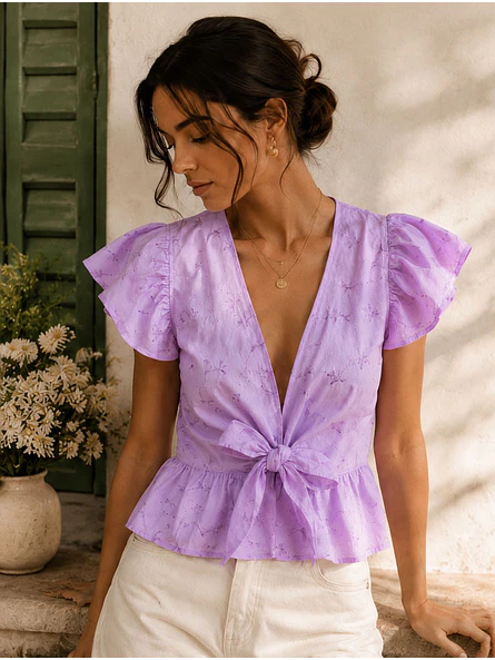 Blusa Lila mujer de Broderie con Vuelos  4