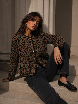 Chaqueta Leopardo Botones Dorados Mujer 