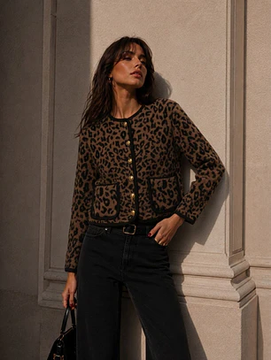 Chaqueta Leopardo Botones Dorados Mujer 