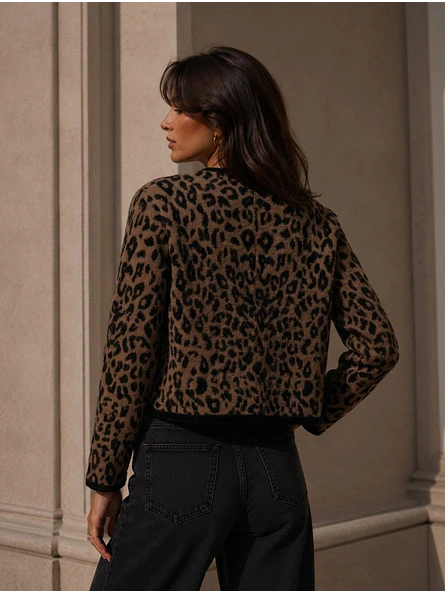 Chaqueta Leopardo Botones Dorados Mujer  3